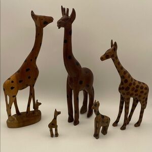 Hand-Carved Wooden Giraffe Sculptures - Lot of Five